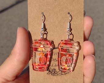 Pumpkin Coffee earrings | Maple Leaf | Iridescent |  Acrylic | Fall | Basic | Laser Cut | Dunkin | Starbucks