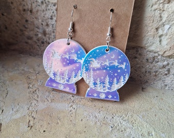 Holographic Santa Snow Globe Acrylic Earrings | Christmas | Holiday