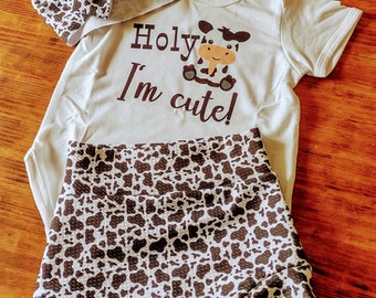 Holy Cow I'm Cute Birthday Outfit | First Birthday | Bummie Shorts | Bell Bottom Pants