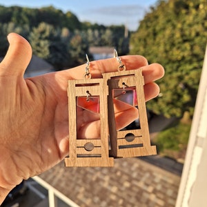 Guillotine Acrylic and Wood Earrings | Eat the Rich | Spooky Earrings | Halloween | Statement | Goth | Iridescent | Walnut | Socialist