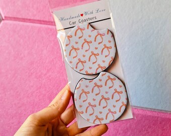 Croquette Bow Car Coaster | Car Accessory | Girly | Minimalist |Soft Girl | Vintage | Pink | Trendy | Aesthetic