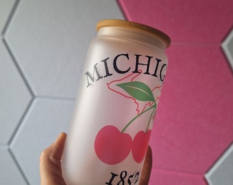 Michigan Cherry 16oz Glass Can | National Cherry Festival | Summer | Tumbler | Iced Coffee | Sustainable|Reusable