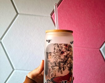 Custom Pet Frosted Glass Can With Lid and Straw | Tumbler | Iced Coffee | Reusable | Personalized | Dog Mom | Gift | Valentines Day