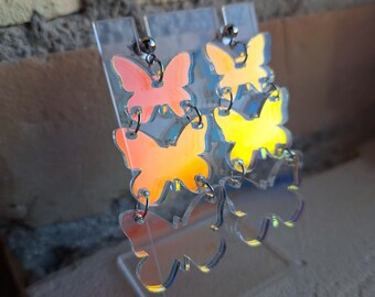 3-Tier Acrylic Butterfly Dangle Earrings | Spring | Summer | Pollinators | Insects | Monarch | Blue | White | Holographic | Iridescent|mint