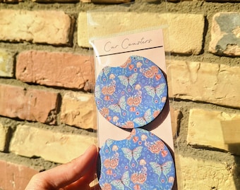 Witchy Moth and Mushroom Car Coaster | Car Accessory | Girly | Minimalist |Soft Girl | Rose | Trendy | Aesthetic | Purple