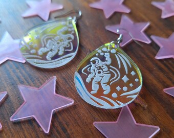 Holographic Astronaut Acrylic Earrings | Space Jewelry | Celestial | NASA | Sailor Moon | Earth | Mars | Solar