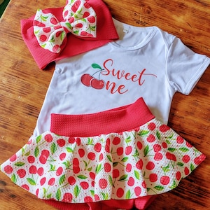 Sweet One Cherry Birthday Outfit | First Birthday | Skirted Bummies