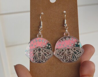 Holographic Moth Moon Phase Earrings | Iridescent | Insect