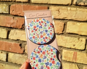 Blue Floral Car Coaster | Car Accessory | Girly | Minimalist |Soft Girl | Trendy | Aesthetic | Watercolor | Summer Flowers