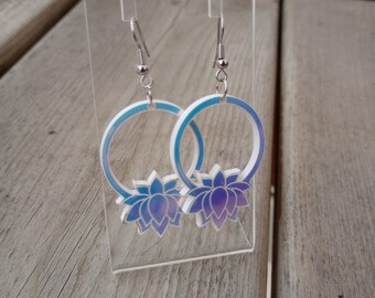 Holographic Hoop Lotus Flower Earrings | Floral | Iridescent | Summer | Color Changing | Color Shifting