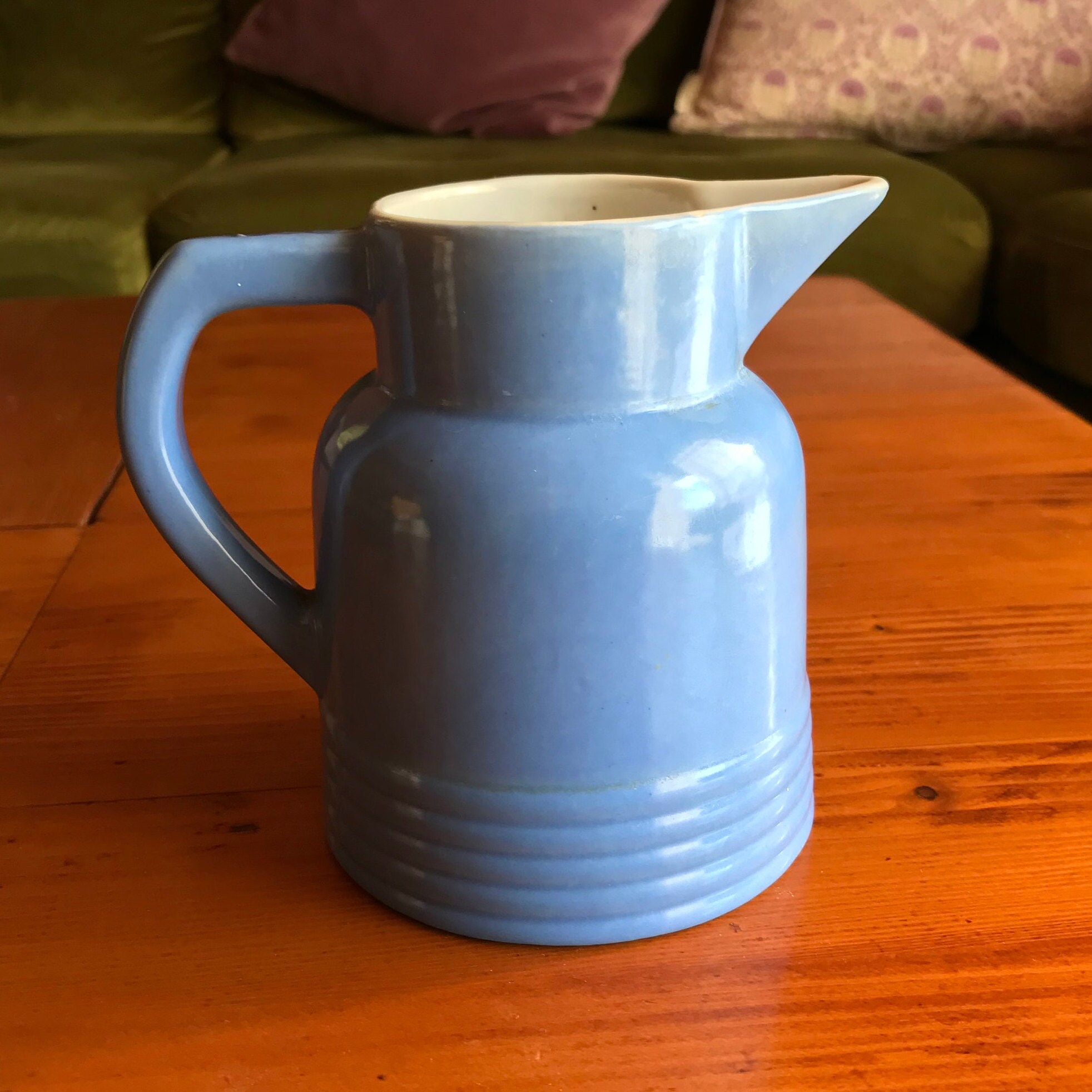 Français Vase de Pichet Ferme Bleu Vintage