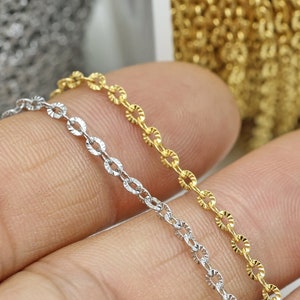 Diamond Cut Sparkle Chain by the Foot Inch Length, Stainless Steel Chain, Cable Chain Bulk Wholesale Silver Gold Chain for Jewelry Making