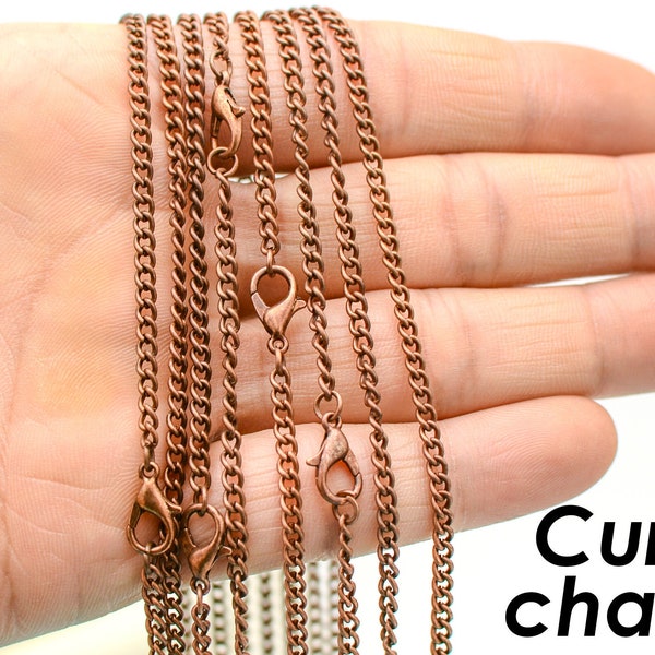 10 x Chunky Curb Chain Necklace for Men Women, Wholesale 18 24 Inch Antique Copper Curb Link Chain for Jewelry Making- Silver Bronze Rhodium