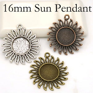 16mm Pendant Tray, Sun Shape Round Pendant Bezel Cup Blanks, 16mm Cabochon Setting Base for Handmade Jewelry Making