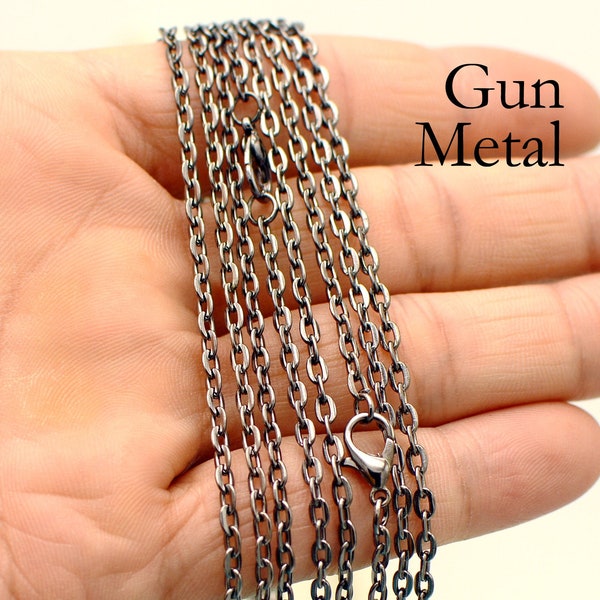 10 pcs - Gun Metal Necklace 18,24,30 Inch, Gun Metal Chain Necklace for Women, Flat Oval Link Cable Chain, Gunmetal Chain Bulk Wholesale