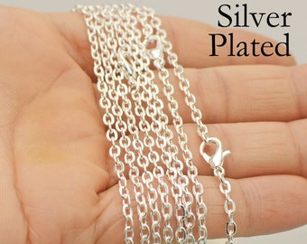 10 x Silver Chain Necklace 18, 24, 30 Inch Cable Necklace for Women, Oval Link Chain Necklace Choker, Silver Necklace Chain Wholesale