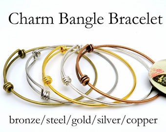 Charm Bracelet Bangle Wholesale, Gold, Silver, Bronze, Copper, Stainless Steel Charm Bracelett for Women Adjustable