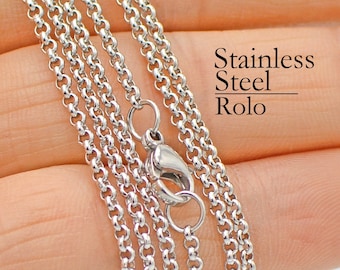 Stainless Steel Necklace Chain, 16,18,20,22,24 Inches Stainless Steel Chain Necklace Wholesale, Circle Link Rolo Necklace for Women and Men