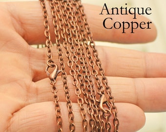 10 x Antique Copper Chain Necklace 18, 24, 30 Inch Copper Necklace for Women, Oval Link Cable Chain Necklace, Copper Chain Bulk Wholesale