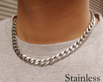 Stainless Steel Necklaces for Men Women, Silver Tone 10mm Miami Cuban Link Necklace Choker, Big Heavy Necklace, Gift for him or her