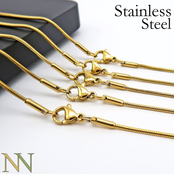 10/50 x Stainless Steel Snake Necklaces, Tarnish Resistant PVD Gold & Silver Tone Snake Necklaces for Women 16 18 20 22 24 30 Inch Wholesale