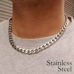 Stainless Steel Necklaces for Men Women, Silver Tone 10mm Miami Cuban Link Necklace Choker, Big Heavy Necklace, Gift for him or her