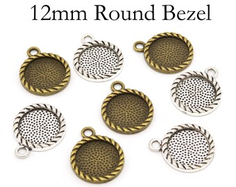 Round Cabochon Pendant Base trays 50pcs brass 12mm Crown bezel Pendant Blanks Bronze Cameo Settings