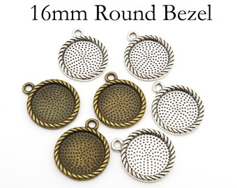 Round Cabochon Pendant Base trays 50pcs brass 12mm Crown bezel Pendant Blanks Bronze Cameo Settings