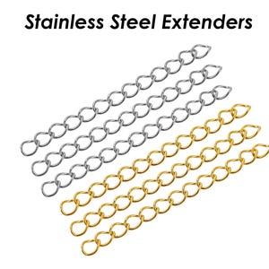 Stainless Steel Chain Extender Gold Silver, 2 Inch  Extender Chain for Necklace or Bracelet Jewelry Making, Tail Chain Extension with Charms