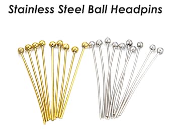 100 - 20/30/40/50mm Ball Headpins Stainless Steel Ball Headpins 21 gauge for Jewelry Making, Bulk Wholesale Beading Supplies