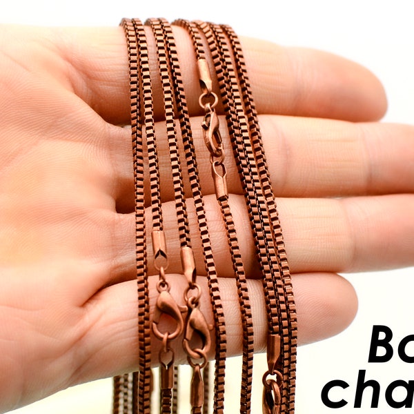 10 x 2mm Box Chain Necklace for Men Women, Wholesale 18 24 Inch Antique Copper Box Link Chain for Jewelry Making- Silver Bronze Rhodium