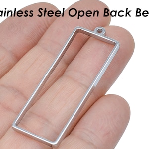 Open Back Bezel Pendant Stainless Steel, Rectangle Pendant Bezel Setting for Resin Polymer Enamel Pressed Flower DIY Jewelry Making