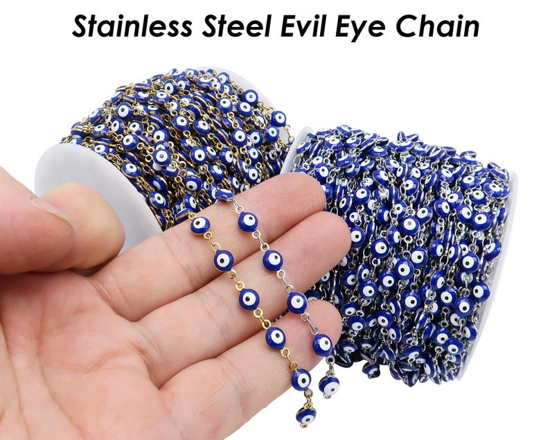 Evil Eye Chain, Evil Eye Bead Chain Stainless Steel Chain for Jewelry ...