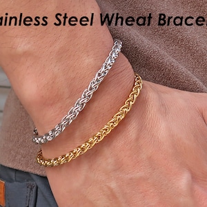 5 mm tarwearmband goudzilver, roestvrijstalen tarweketting armband tarweketting voor mannen of vrouwen, cadeau voor hem of haar