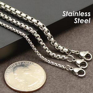 Collier en acier inoxydable pour homme et femme, 16, 18, 20, 22, 24, 30 pouces Collier chaîne en forme de boîte ronde, Collier chaîne en acier inoxydable en gros