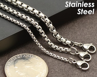 Stainless Steel Necklace for Men Women, 16, 18, 20, 22, 24, 30 Inches Round Box Chain Necklace, Stainless Steel Chain Necklace Wholesale