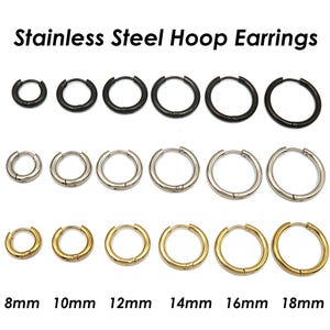Stainless Steel Huggie Hoop Earrings for Women Men, Surgical Steel Sleeper Earring Hoops Gold Silver Black Hypoallergenic Hooks
