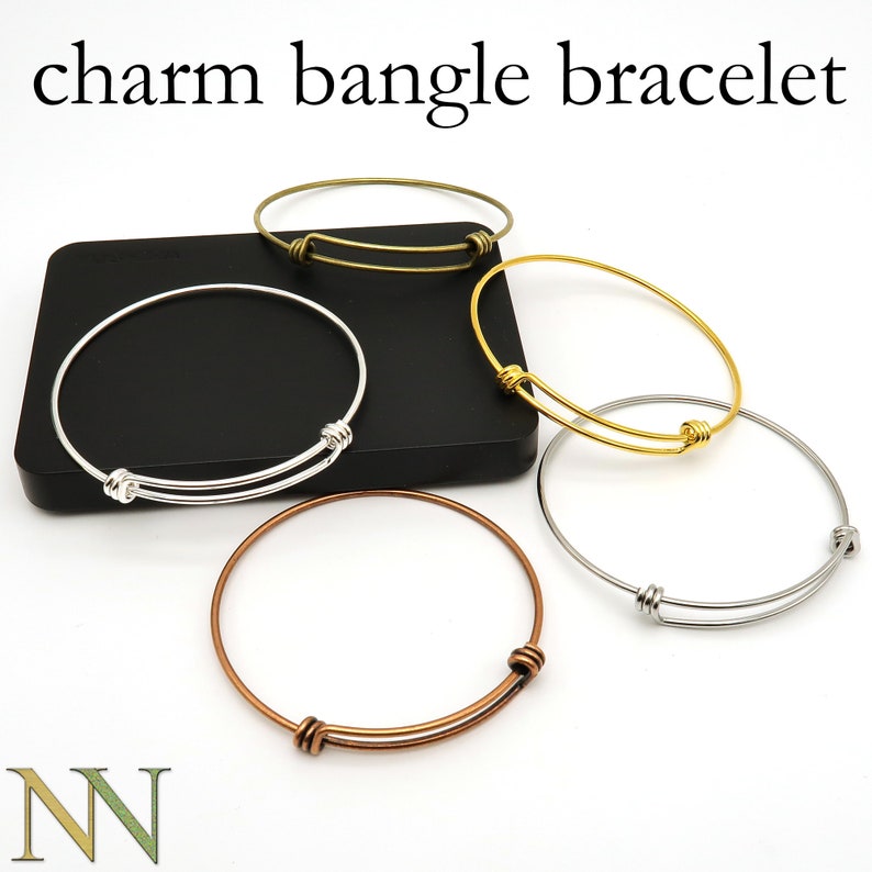 5/50 x Charm Bangle Bracelet Wholesale, Charm Bracelets for Women, Adjustable Bracelet Gold/Silver/Bronze/Copper/Stainless Steel image 3