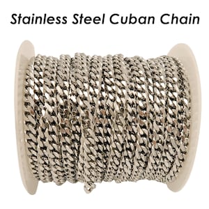 10 Feet - Cuban Link Chain for Men Women Jewelry, Stainless Steel Cuban Chain Gold Silver, Bulk Stainless Steel Chain for Necklace Bracelet