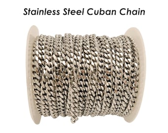 10 Feet - Cuban Link Chain for Men Women Jewelry, Stainless Steel Cuban Chain Gold Silver, Bulk Stainless Steel Chain for Necklace Bracelet