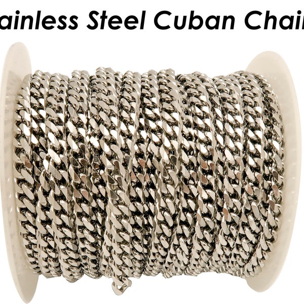 10 Feet - Bulk Cuban Link Chain for Jewelry Making, Stainless Steel Curb Chain For Men's Women Choker Necklace Bracelet Anklet