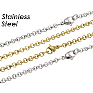 10 x Stainless Steel Necklace Chain Gold Silver, Circle Link Rolo Necklace for Women and Men, Rolo Chain for Jewelry Making