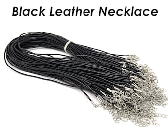 Collana con cordino in vera pelle, collana con cordino in pelle nera da 45 cm (18 pollici) con catenella di estensione per uomo e donna, vendita all'ingrosso.