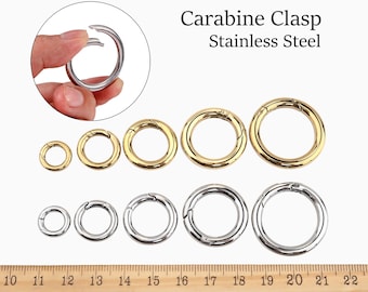 Stainless Steel Carabiner Clasp  Gold Silver, Round Lock Charm Holder, Push Gate Ring Jewelry Supplies