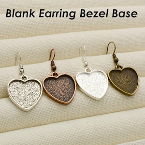 20 pcs - Heart Earrings, Heart Bezel Earring, Hearts Earring Base, Blank Earring Setting for Cabochon or Resin, DIY Earring Gift for her