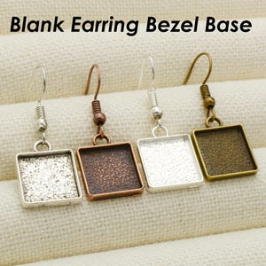 20 pcs x Square Earring Bezel Setting 12mm 16mm 20mm - Silver Bronze Copper Earring Blanks, Earring Base Earring Tray for Jewelry Making