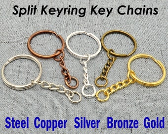 Wholesale Split Key Ring Keychains in Gold Silver Steel Bronze Copper, Round Keyring with Chain Jump Rings for Jewelry Making