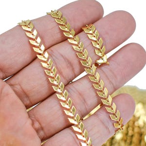 10 Feet x Flat Chevron Chain, Fish Bone Chain, Stainless Steel Chain for Necklace Bracelet, Bulk Silver Gold Chain for Jewelry Making