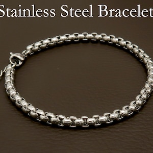 Men&#39;s or Ladies&#39; Stainless Steel Simple Layering Stacking 4mm Rounded Box Chain Link Bracelet, Stackable Bracelets