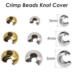 50 x Crimp Bead Knot Cover for Jewelry Making, Tarnish Resistant Silver Gold Crimp Covers for Bracelet Necklace, Jewelry Supplies